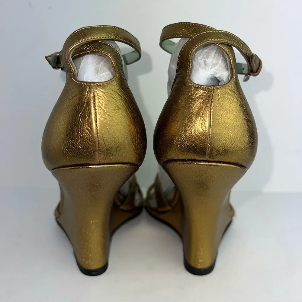 Sigerson Morison • Bronze Dress Wedge Sandals w/ New York Patent